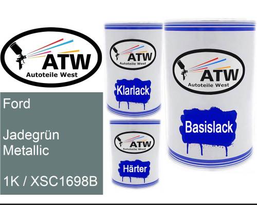 Ford, Jadegrün Metallic, 1K / XSC1698B: 500ml Lackdose + 500ml Klarlack + 250ml Härter - Set, von ATW Autoteile West.